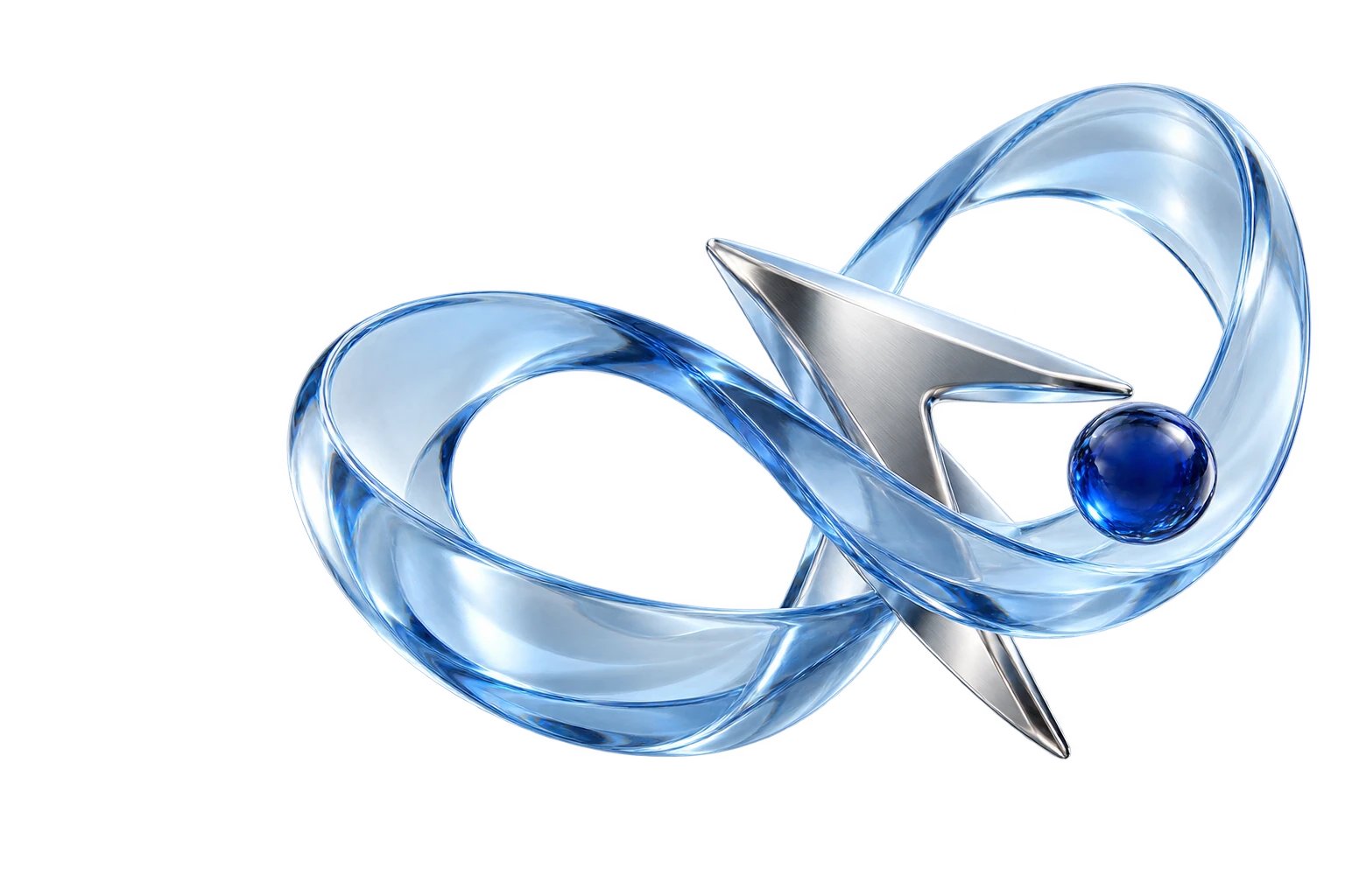 Translucent glass ribbon, chrome cursor and cobalt sphere
