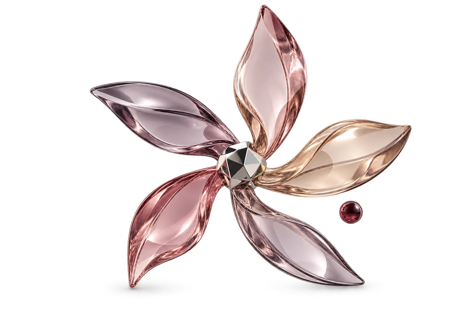 Rose glass pinwheel with a faceted silver centre