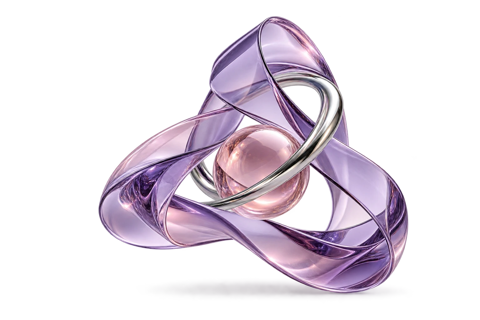 Lavender glass folded knot with a silver arc