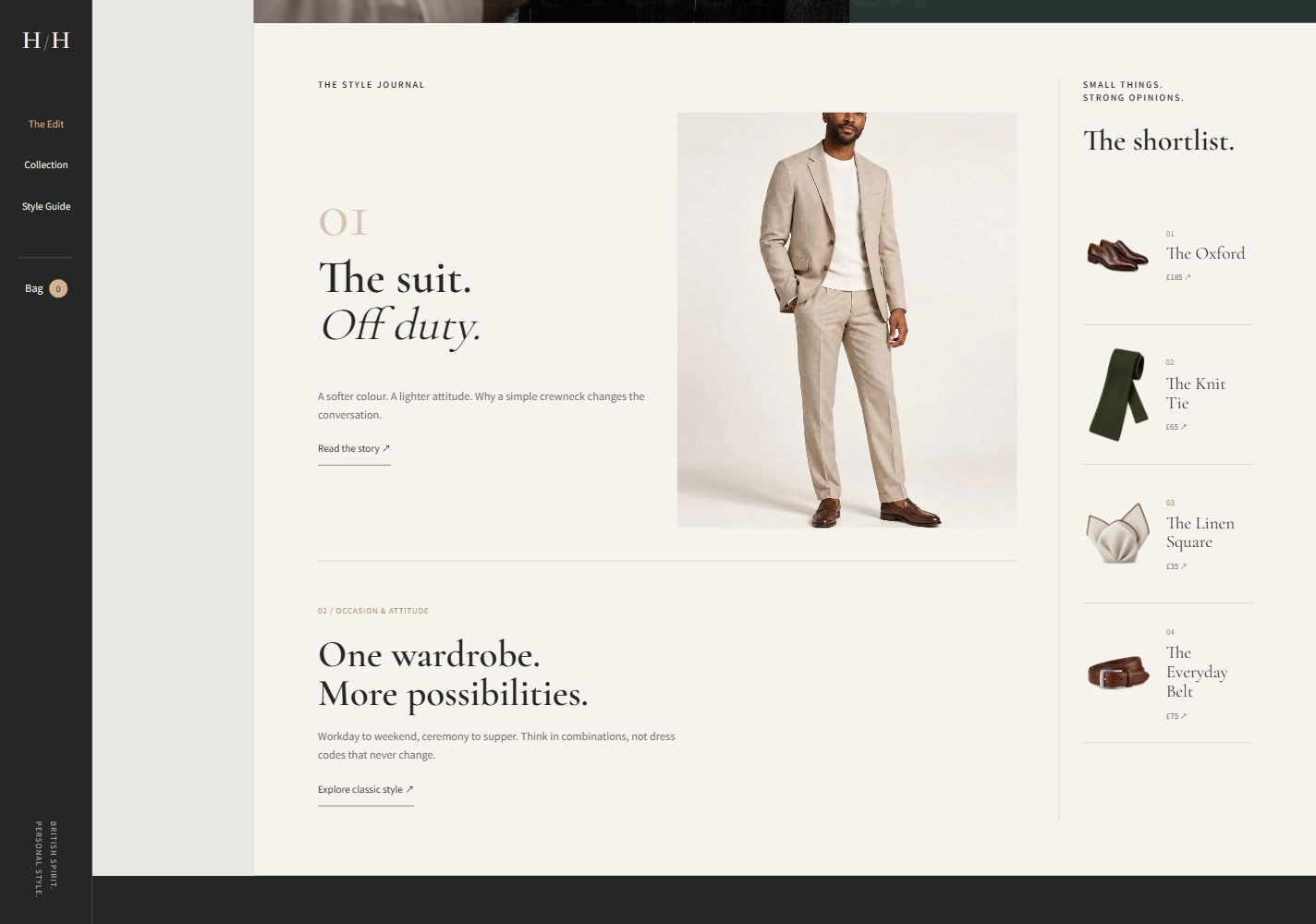 Asymmetric stories and an accessory rail.